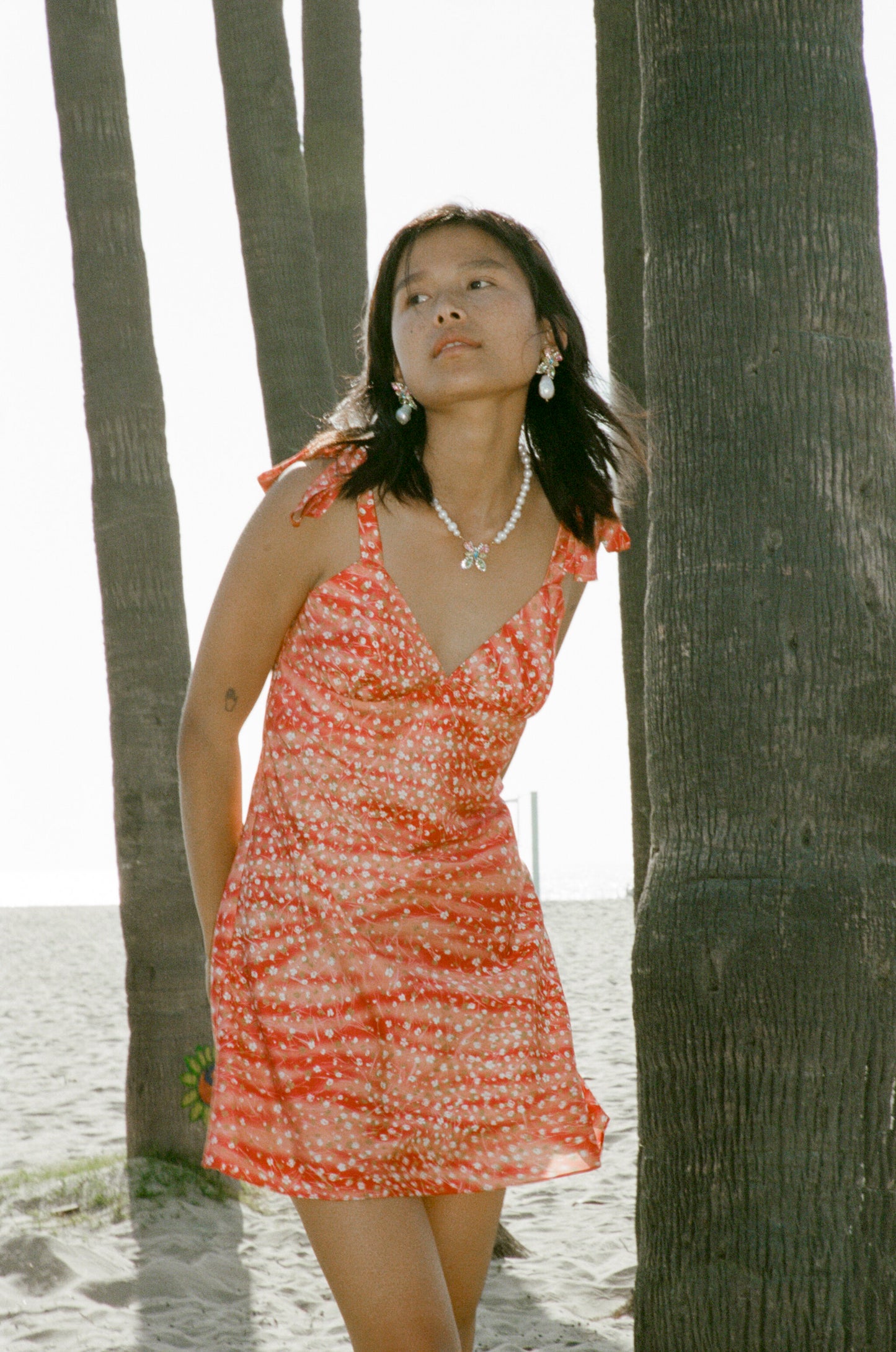 Alana Mini Slip Dress - Red Micro Floral