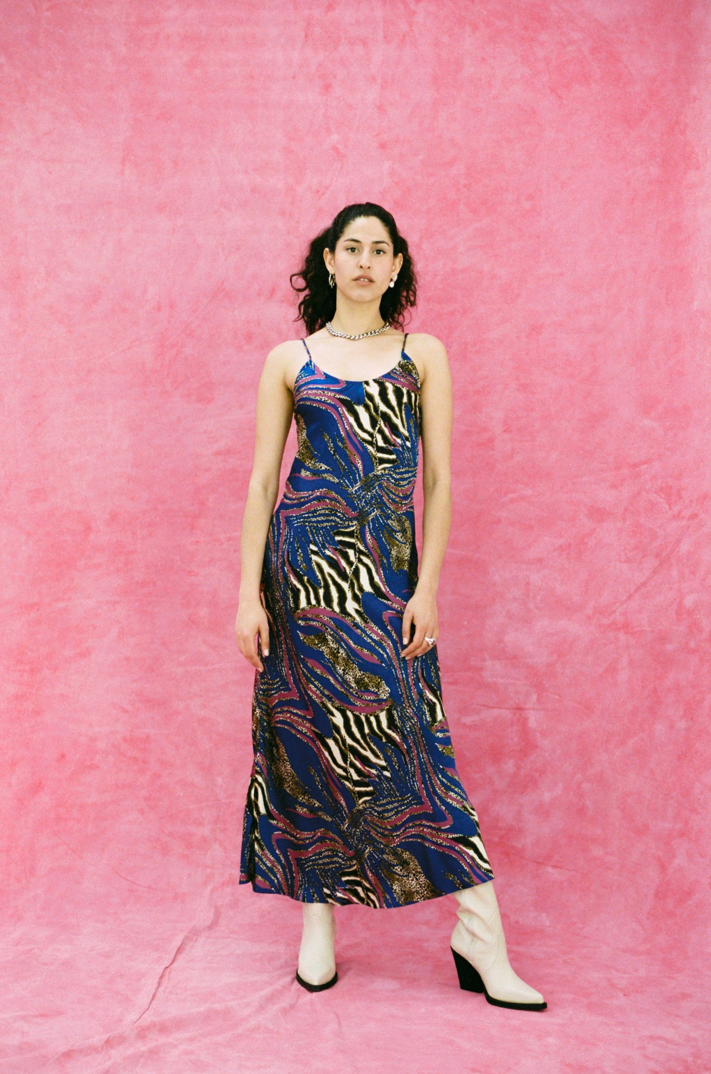 Camille Animal Print Slip Dress - Cobalt Blue