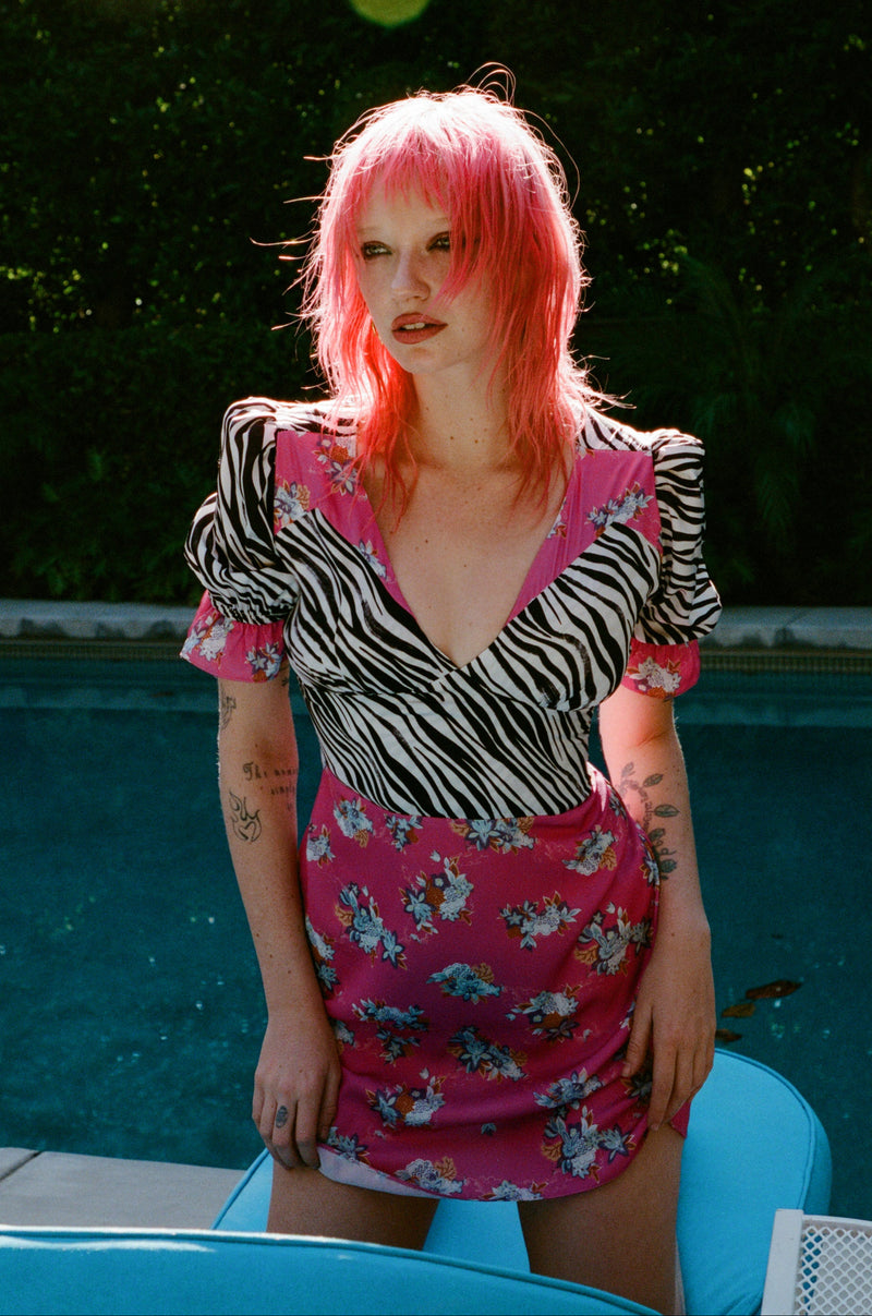 The Zoe Mixed Print Mini Dress