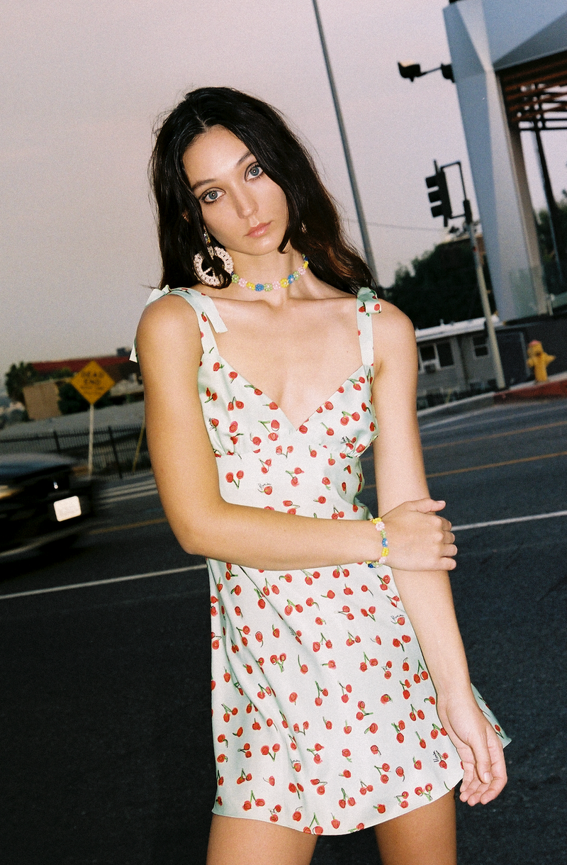 Alana Mini Slip Dress - Green Cherry