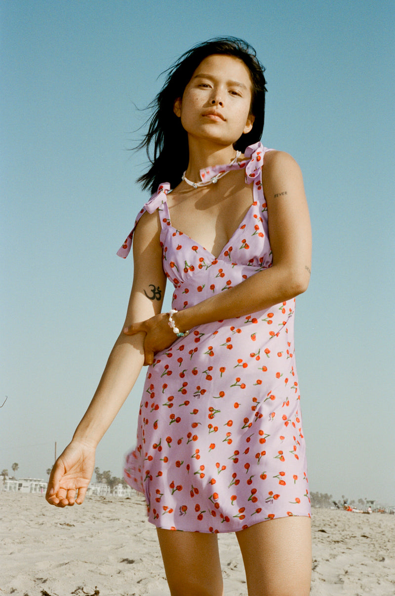 Alana Mini Slip Dress- Lilac Cherry