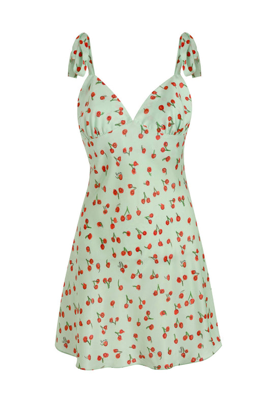 Alana Mini Slip Dress - Green Cherry