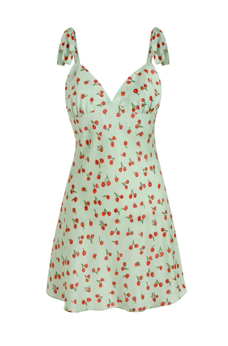 Alana Mini Slip Dress - Green Cherry alternate